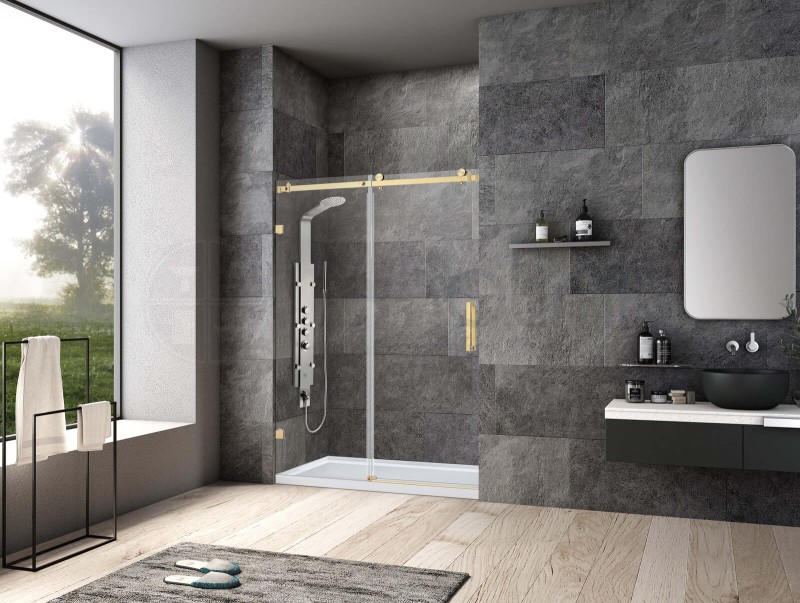 Frameless Wall to Wall Adjustable Sliding Shower Screen 1500x2000mm PVD Brushed Gold
