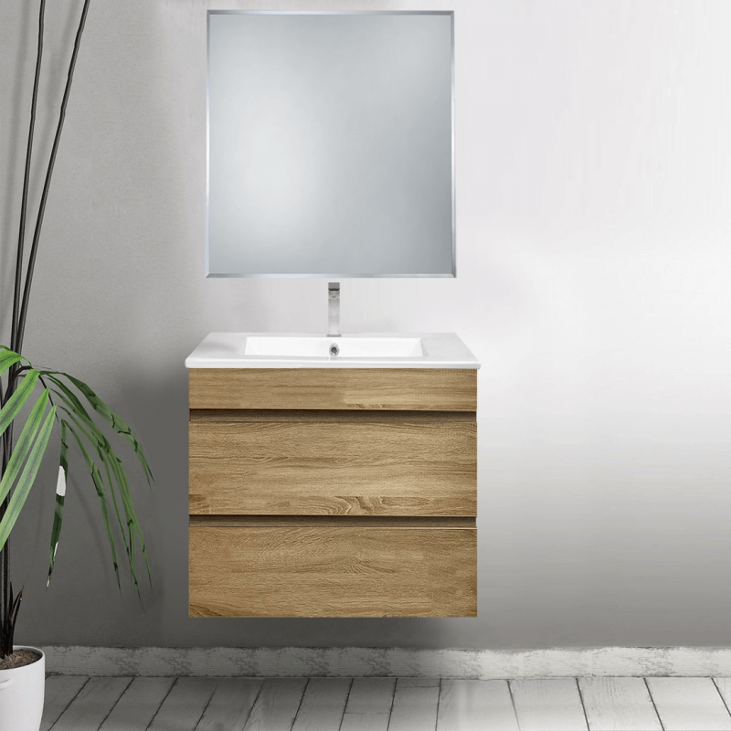 Vellena 600mm PVC Water Proof Prime Oak Wall Hung Bathroom Vanity Cabinet
