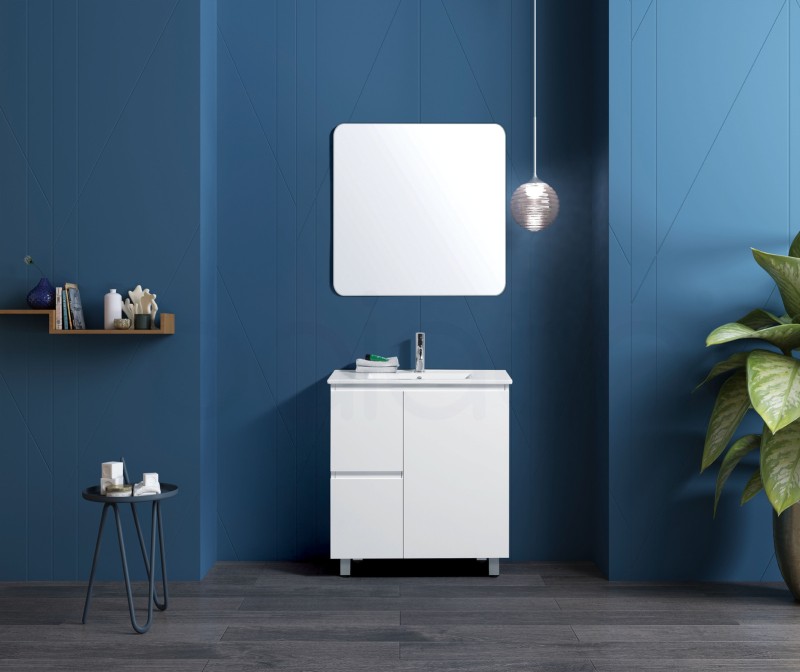 Lucena 750mm Slim Line Narrow Left Drawer PVC Water Proof Bathroom Vanity