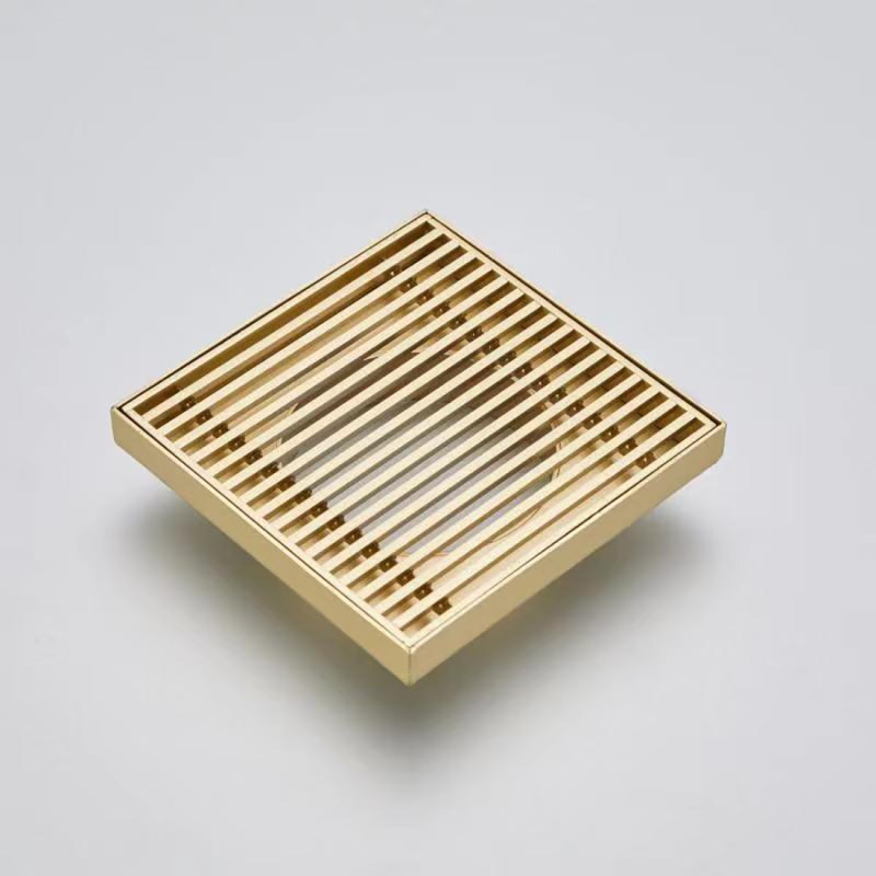 120mm Square Heelguard Floor Waste Brushed Gold