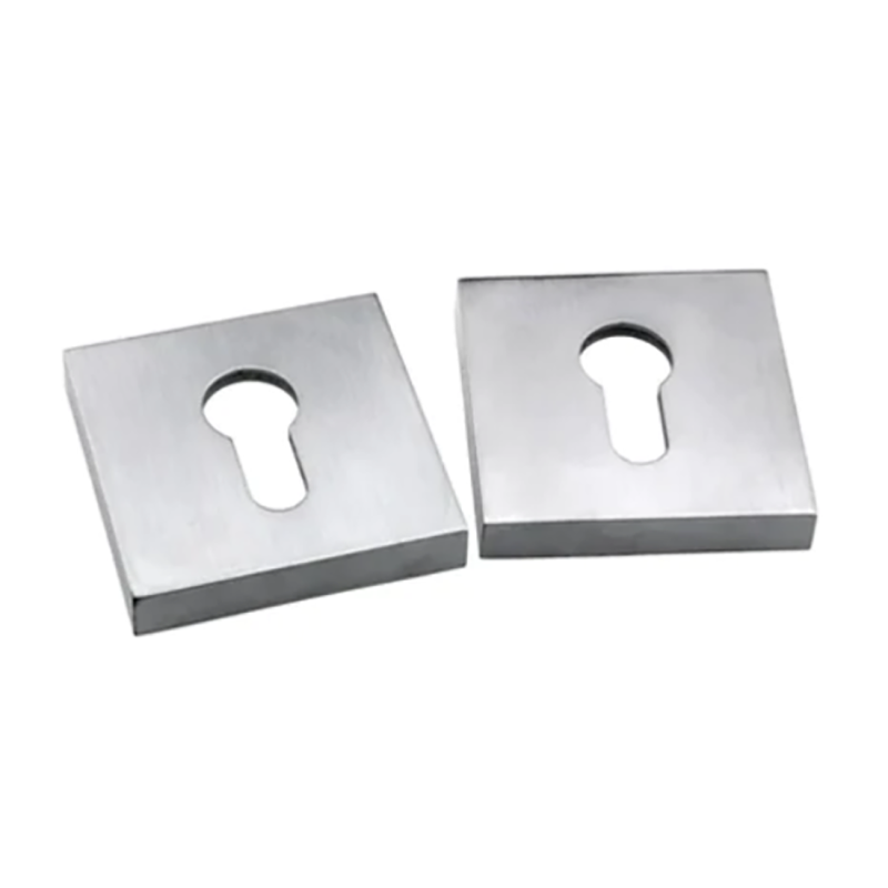N2Lok 60mm Euro Cylinder Entrance Door Escutcheon Square Satin Chrome 56-60ESSC