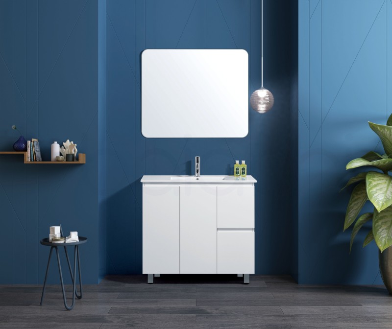 Lucena 900mm Slim Line Narrow Right Drawer PVC Water Proof Bathroom Vanity