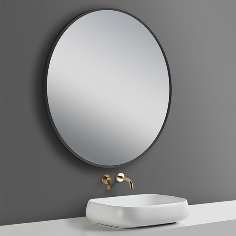 Round Stainless Steel Frame Mirror Matte Black