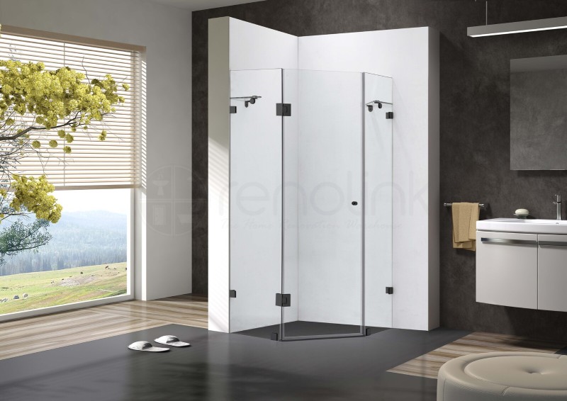 Frameless Shower Screen 900x900mm Diamond Matte Black i