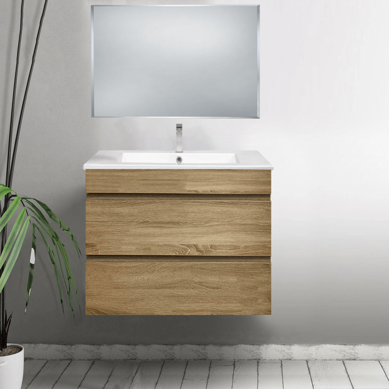 Vellena 750mm PVC Water Proof Prime Oak Wall Hung Bathroom Vanity Cabinet